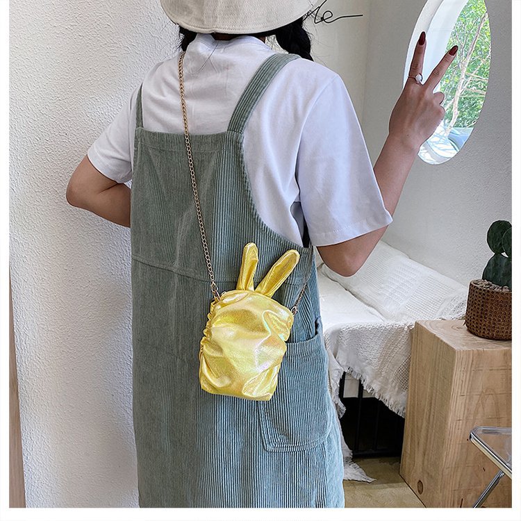 Korean  New Trendy  Cute Cartoon Laser Colorful Girl Cute Funny Rabbit Ears Pu Chain Small Shoulder Bag Mobile Phone Bag Nihaojewelry Wholesale display picture 35