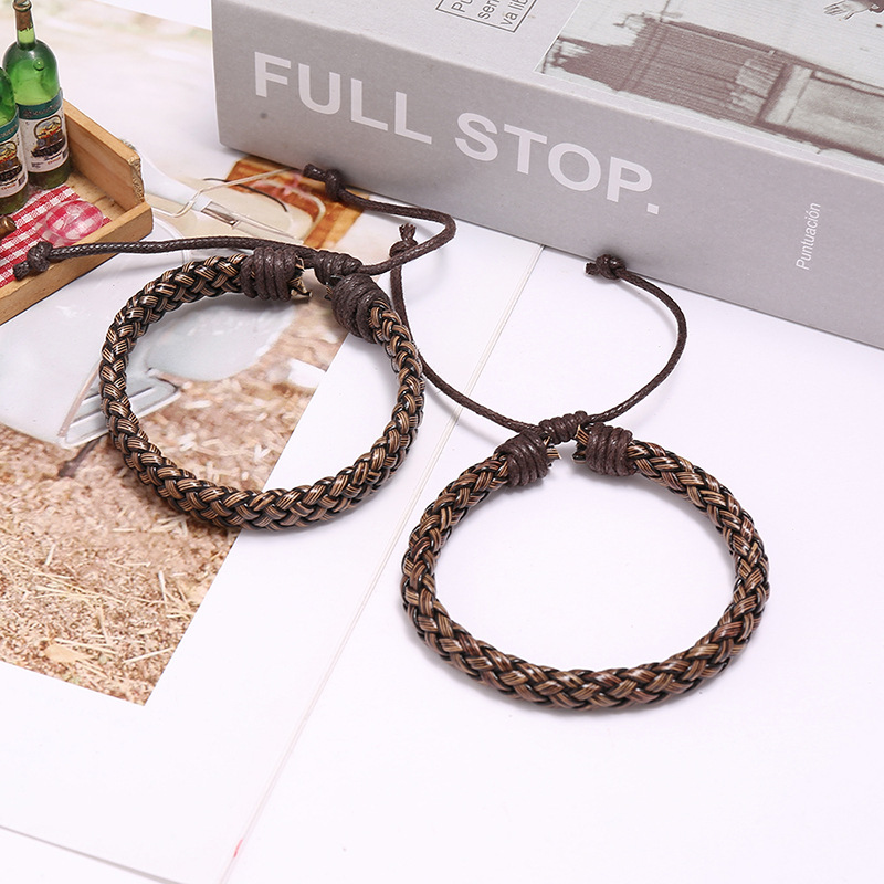 Punk jewelry new PU woven bracelet simple wild men and women couple jewelry leather bracelet wholesa