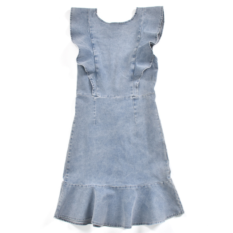 sleeveless ruffle stretch denim dress  NSKL32959