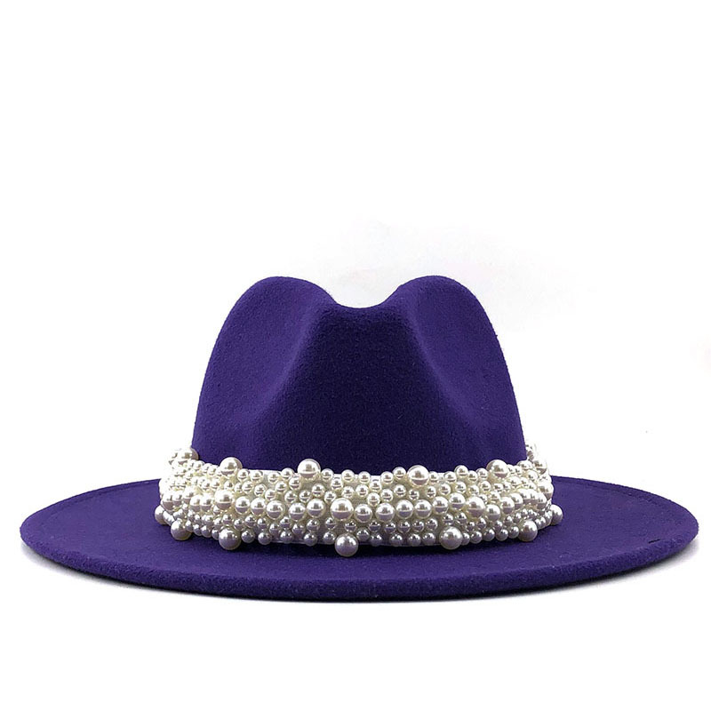 Fashion Elegant Pearl Big Brim Woolen Hat display picture 2