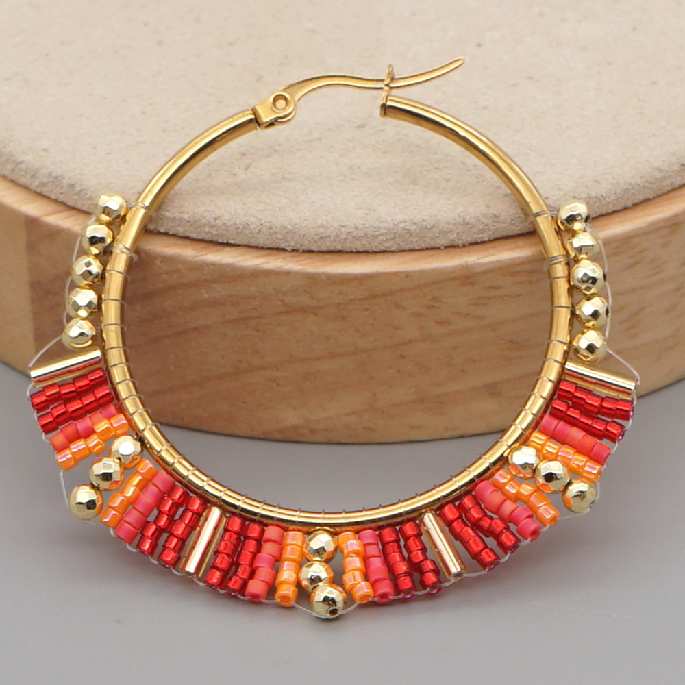 New Miyuki Rice Beads Hand-woven Bohemian Rainbow Big Earrings display picture 5