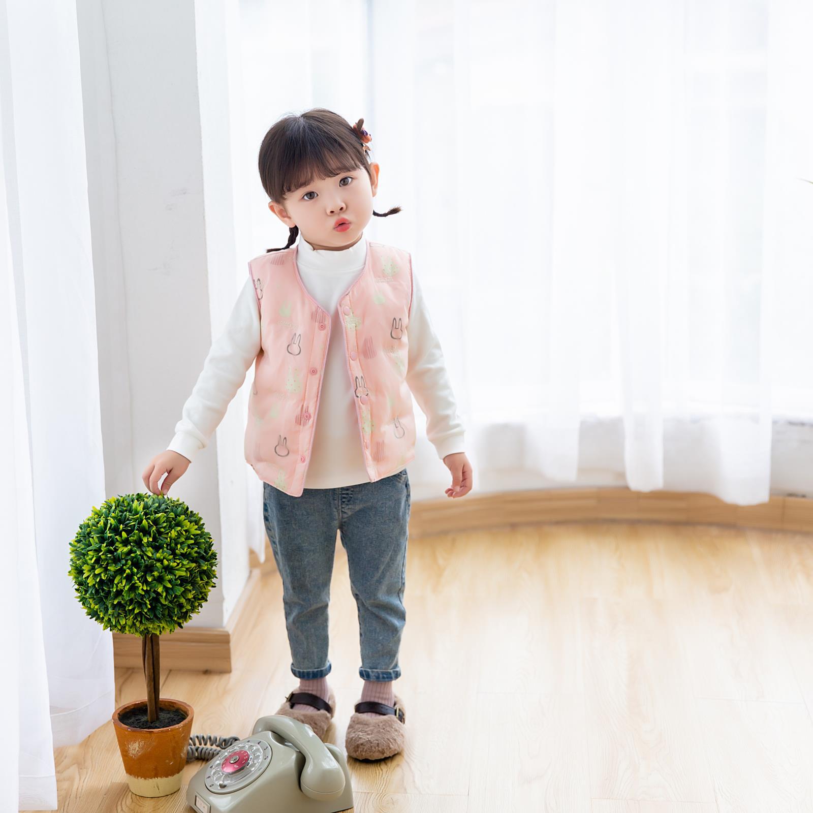 舞冰雪儿童羽绒服网纱卡通刺绣羽绒马甲 冬季韩版薄款中小童内胆|ms