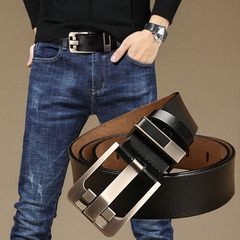 Men's Leather Belt, Genuine Leather Pin-Clasp, Cowhide, Trendy Korean-style Waistband for Young Men's Casual Denim Pants