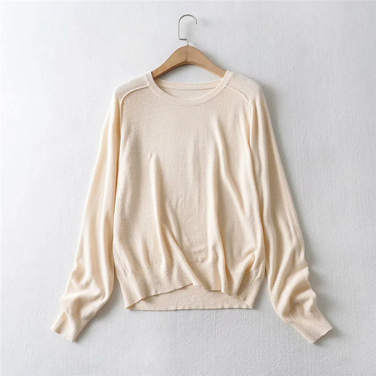 round neck pullover solid knitted top NSLD13804