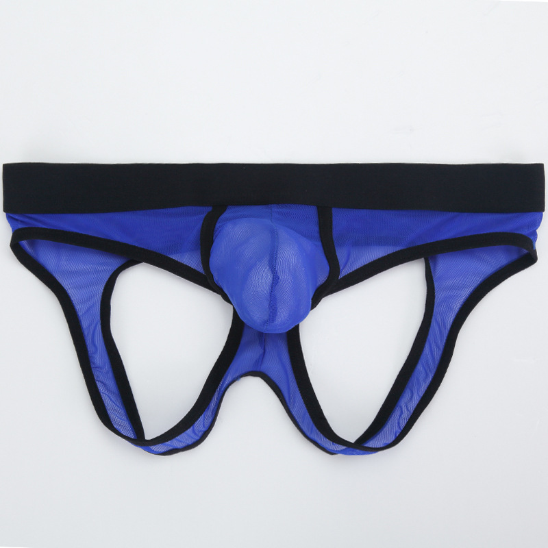 European size men's sexy underwear sexy transparent mesh back empty triangle sexy thong men's double thong