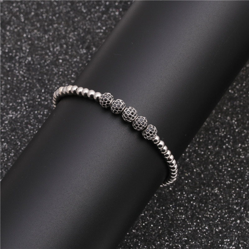 Chaude 6mmzc Noir Zircon Tissé Bracelet De Cuivre Micro Incrusté Zircon Perles Bracelet Pour Hommes Et Femmes display picture 3