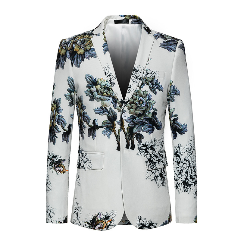 Men casual two button casual floral suit Men's jazz dance blazer dress suits casual business Korean version floral print suit top