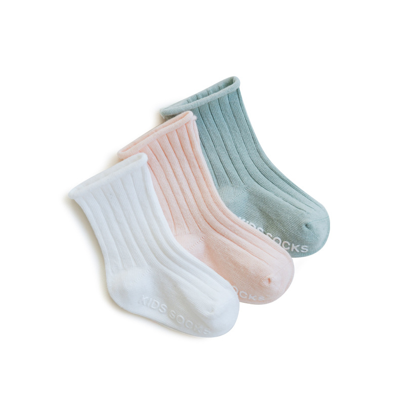 Calcetines para niños primavera y otoño aguja doble color sólido niños y niñas calcetines de algodón de media pantorrilla calcetines de bebé sin hueso calcetines de bebé cosidos a mano