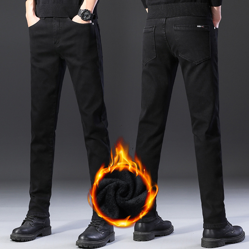 秋冬加绒加大码牛仔裤男弹力直筒裤宽松男裤加肥加大牛仔裤男长裤