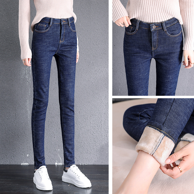 DN#955 plus velvet padded jeans women's winter high waist slim stretch feet nine black pants to wear outside DN#955 plus velvet padded jeans women's winter high waist slim stretch feet nine black pants to wear outside