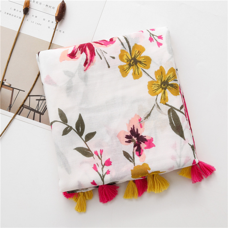 Fashion wild color flower printing ethnic style cotton and linen silk scarf sunscreen shawl for womenpicture28