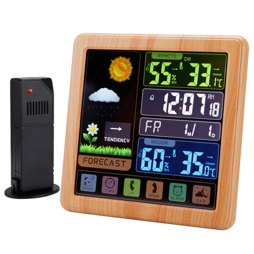 Wireless weather clock multi-function color screen touch key creative clock weather forecast clock indoor and outdoor temperature and humidity meter