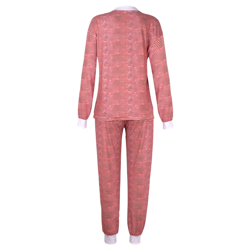 printed striped stitching long-sleeved casual set NSZH18631