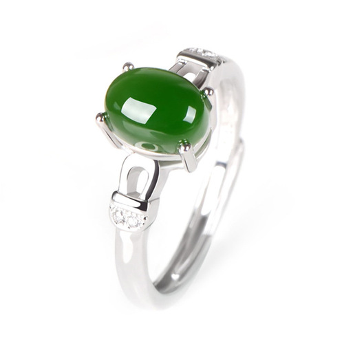 Cross-border hot-selling four-prong emerald ring, platinum-plated chrysoprase live diamond ring, cross-border emerald ring wholesale
