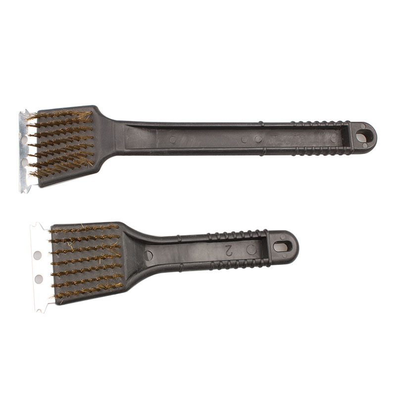 Fábrica directa barbacoa parrilla cepillo de limpieza mango redondo cepillo de alambre de cobre herramienta de barbacoa cepillo de alambre de acero 8 pulgadas 12 pulgadas barbacoa cepillo