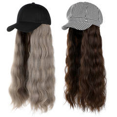 Removable wig cap for women with Velcro hairpiece, wave pattern long curly hair fashion natural realistic wig hat hairpiece