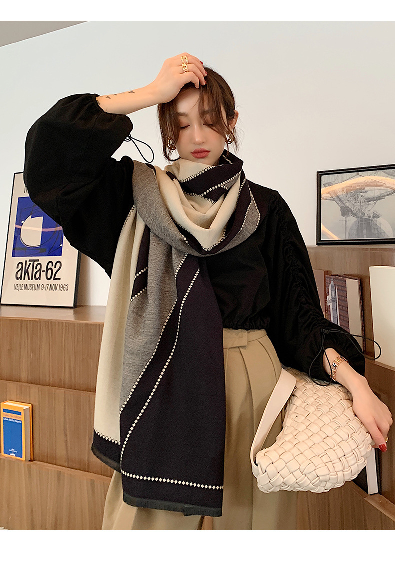 Trendy All-match Cashmere Shawl Dual-use Long Thick Warm Scarf display picture 4