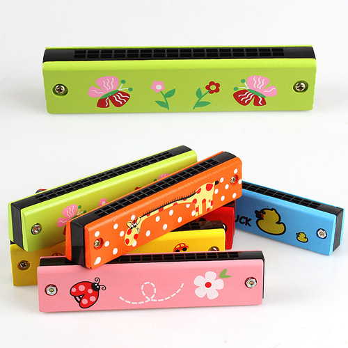 Children's wooden small harmonica music toy kindergarten primary school students beginner wind instrument double row 16 hole mouth organ