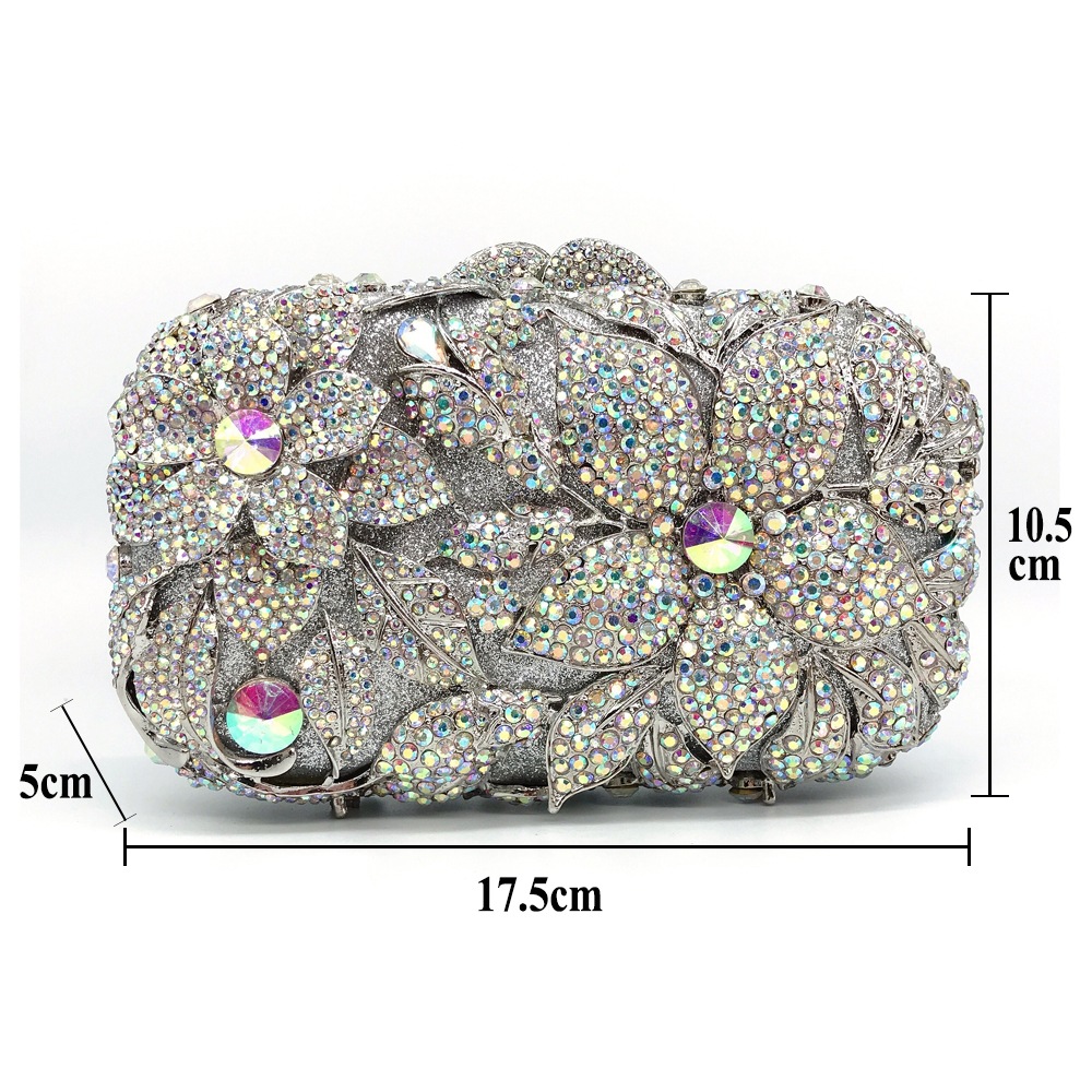 Túi clutch dạ hội đính kim cương giả kim loại rỗng cao cấp — Vàng kim AB, Màu vàng kim, Bạc AB, Cá tính đặt làm chi tiết 1