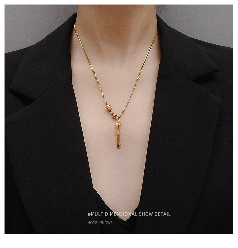 Fashion U-shaped New Accessories Diamond Long Brand Titanium Steel Clavicle Necklace display picture 5