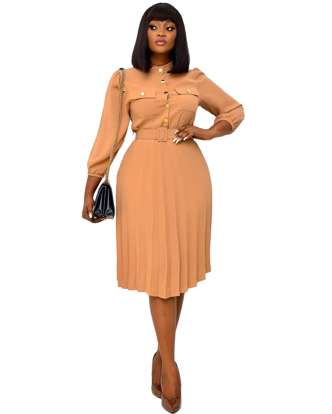 Khaki Long Dress Detail View