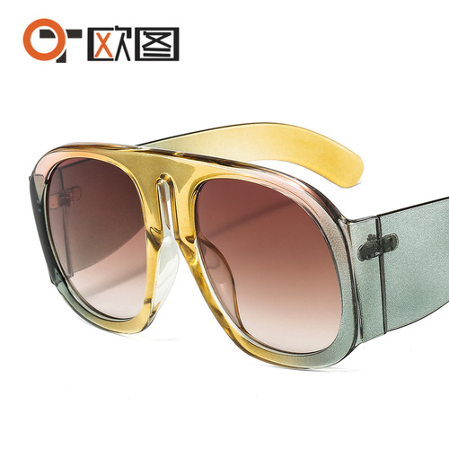 Foreign trade cross-border ins large frame sunglasses for women European and American fashion street photography round catwalk personality contrasting sunglasses T1770