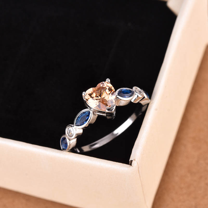 Copper Material Heart Shape Pattern Fashion Heart Shape Copper Inlay Birthstone Rings 1 Piece