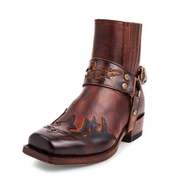 Cross-border burnt-out Martin boots men's low-heeled short boots retro embroidered short boots casual versatile large size knight boots foreign trade