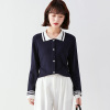 Lapel color contrast cardigan with Korean women’s top