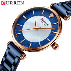 Curren ladies' fashionable watch with alloy shell face, water-resistant quartz casual watch with water diamonds