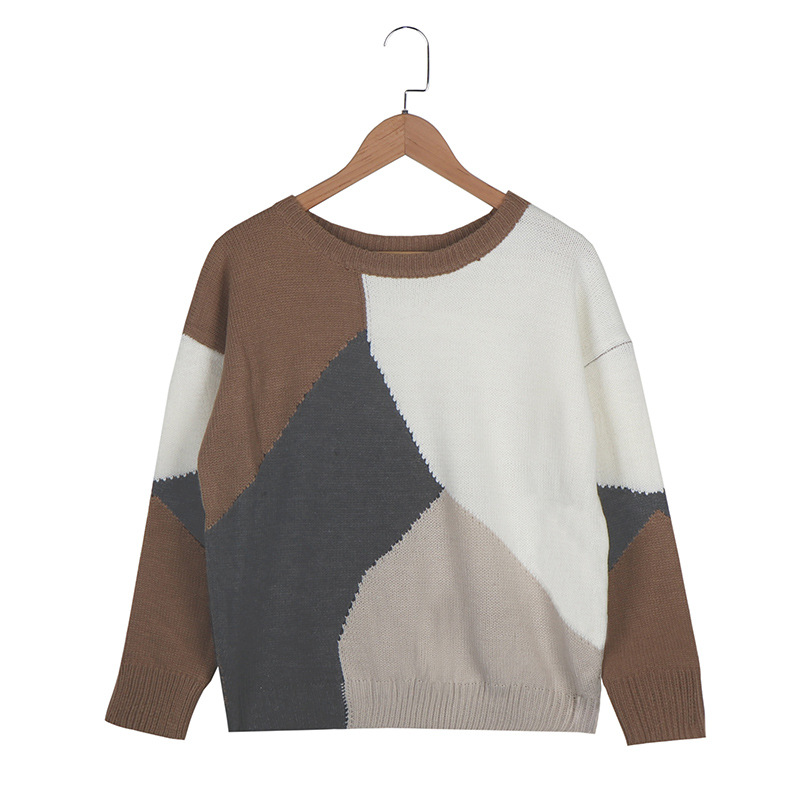 new solid color stitching round neck sweater  NSLK11336