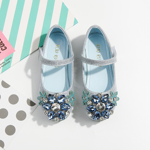 Girls Elsa Princess Shoes 2023 Spring New Little Girl Soft Bottom Rhinestone Single Shoes Children's Performance Crystal Shoes