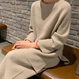 大码女装2021秋装新款显高时髦套装胖妹妹针织衫毛衣阔腿裤两件套
