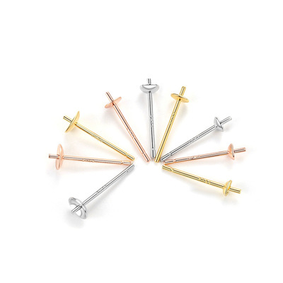 s925純銀配件耳針碗針DIY耳飾品珍珠耳釘空托2.5mm3mm4mm廠家批發