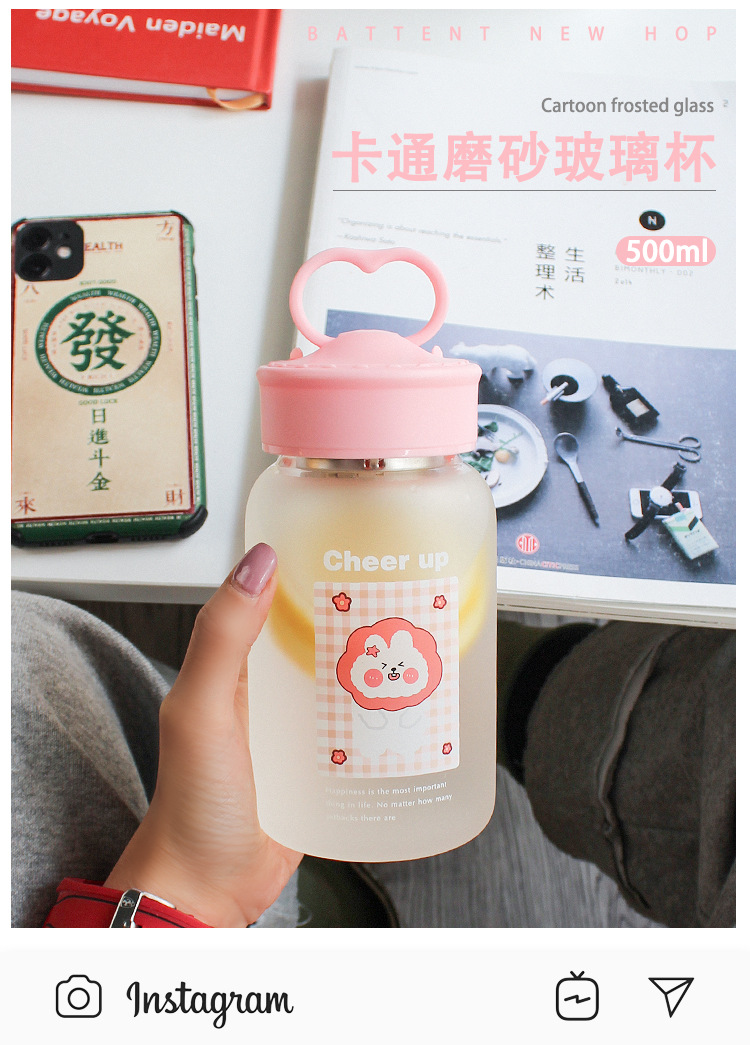 Simple Frosted Glass Cup Water Cup Portable Tea Compartment Mobile Phone Holder Cute Creative Cup display picture 13