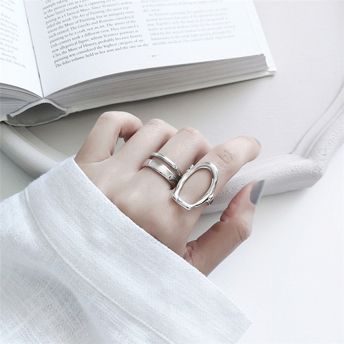 Vintage Thai Silver Ring for Women Irregular Personality Index Ring Korean Style Trendy Open Exaggerated S925 Silver Index Ring