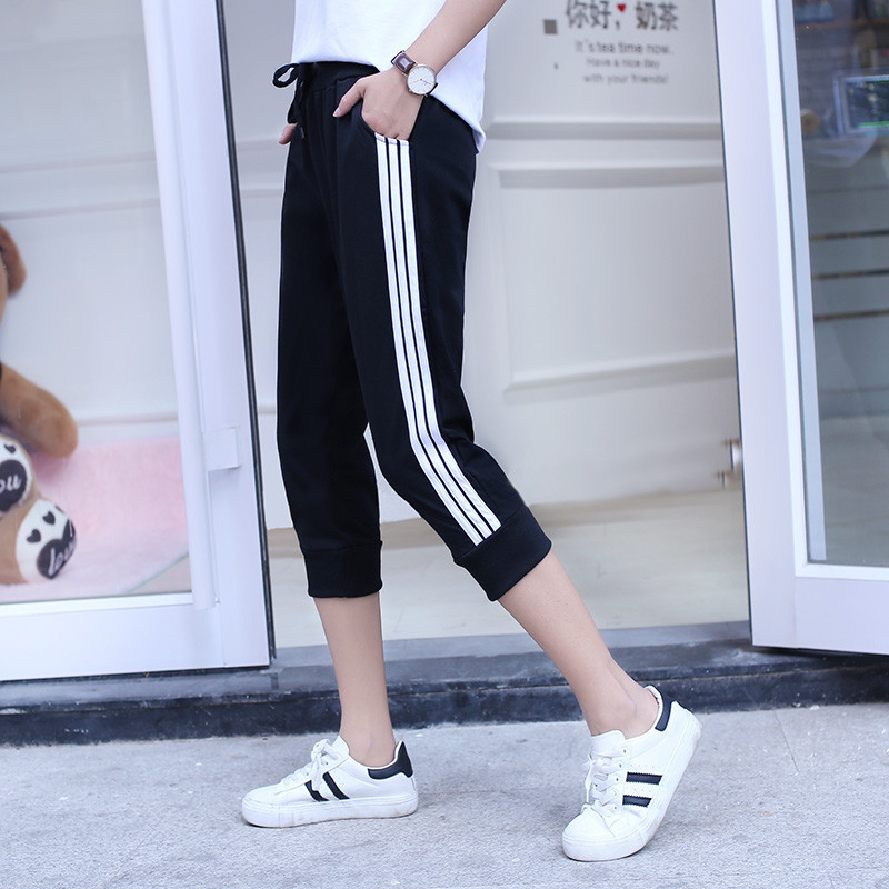Summer New Sports Pants Women's Three-Bar Casual Loose Thin Outer Wear Pants Cropped Haren Pants