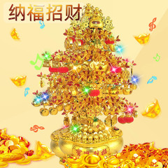 Lucky Money Tree Ornament with Golden Sparkle and Rainbow Lights, Music New Year Gift, Premium Money Tree Ornament, Lucky Money Tree Gift