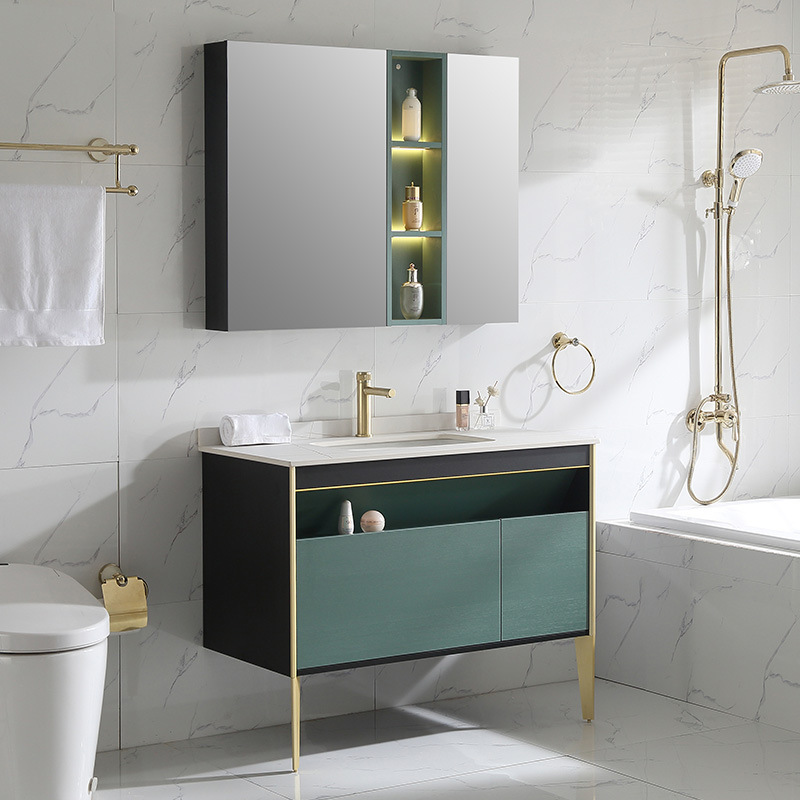 现代轻奢岩板浴室柜组合卫生间洗漱台卫浴洗手洗脸台盆家用挂墙式|ru