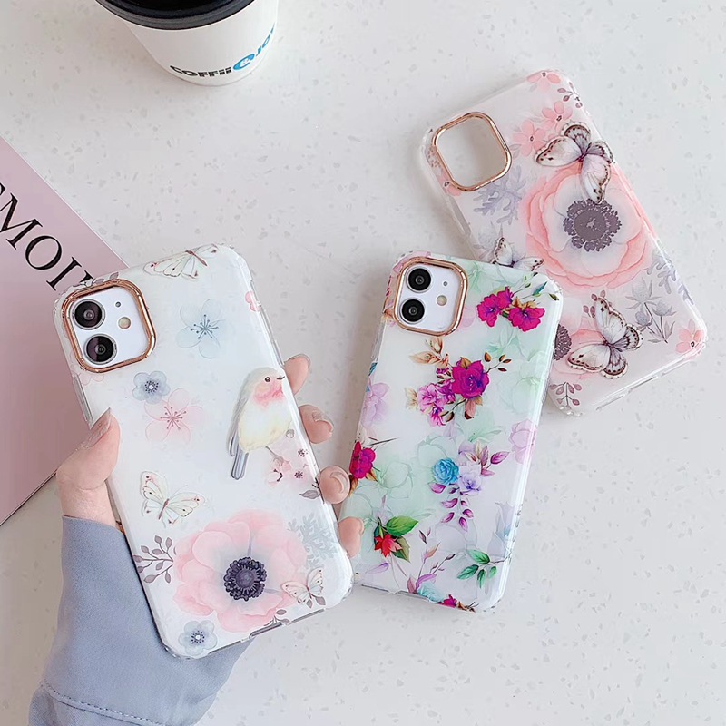 Custodia per telefono Apple 13pro XL con farfalla rosa e fiore fresco elettroplaccato, adatta per iPhone 12pro/7/8plus_voghion.com