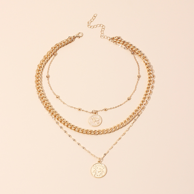 30g Weight Earrings Classification Wedding, Travel Occasion Women'S Gender Gold Color Fashion Multi-layered Wearing Medal Devil's Eye Tag Clavicle Necklace For Women 1
