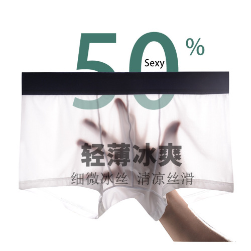 Men's underwear men's ice silk transparent boxer briefs summer trend breathable youth mid-waist seamless boxer shorts head sexy