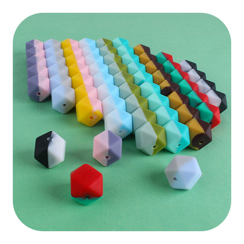 14mm irregular color mezclado octogonal cuentas de silicona molar juguete bebé DIY chupete Cadena de dos colores octogonal Accesorios