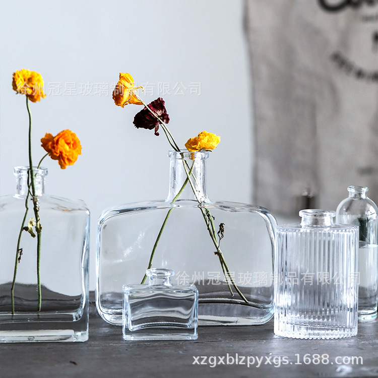 北欧创意透明玻璃花瓶小口水培植物花器干花工艺创意家居摆件装饰|ms