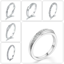 跨境爆款首饰 韩版流行单排钻女式细戒指 镶锆石镀白金饰品批发