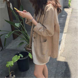 C790-秋韩版宽松薄款棉麻外套女小个子韩国复古网红小西装潮2020
