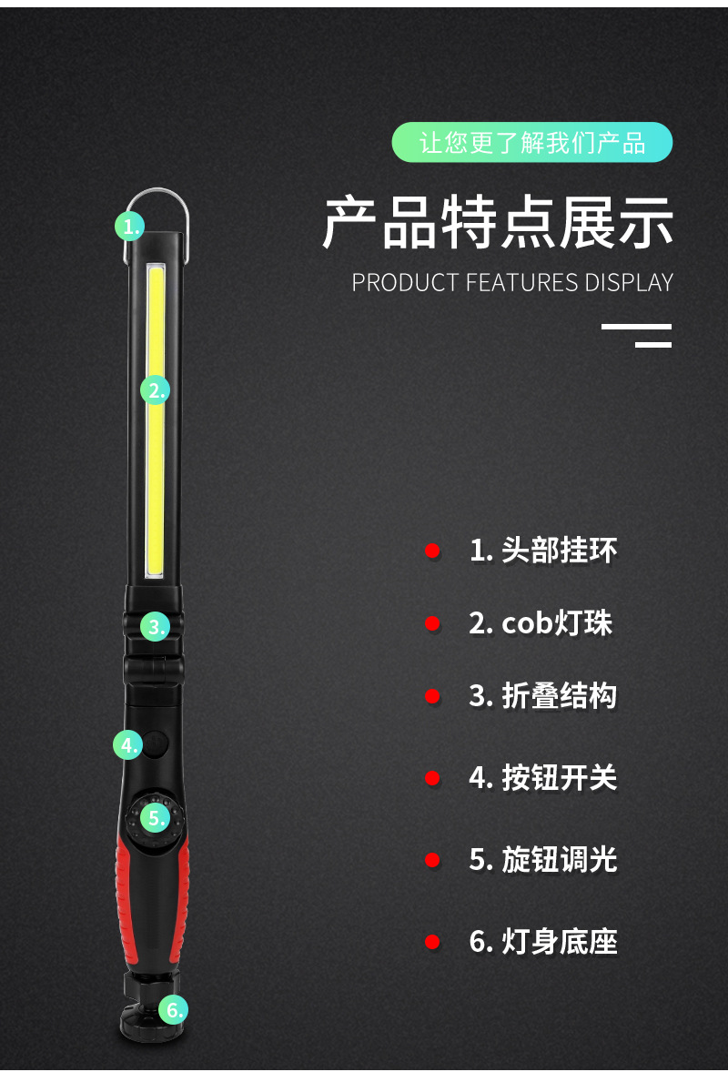 360° Rotating Charging Work Light High Brightness Portable Foldable
