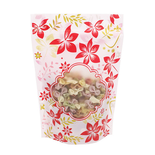 Factory direct sales matte red flower stand-up bag frosted scented tea packaging bag donkey hide gelatin cake nut food sealing bag