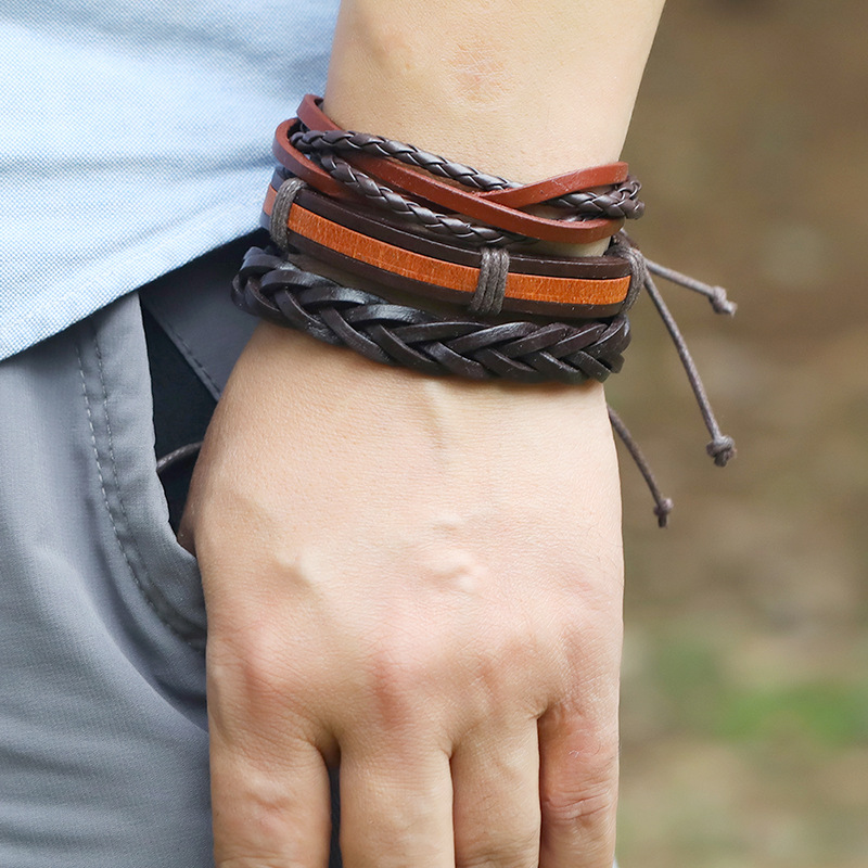 Retro  braided brown  leather bracelet