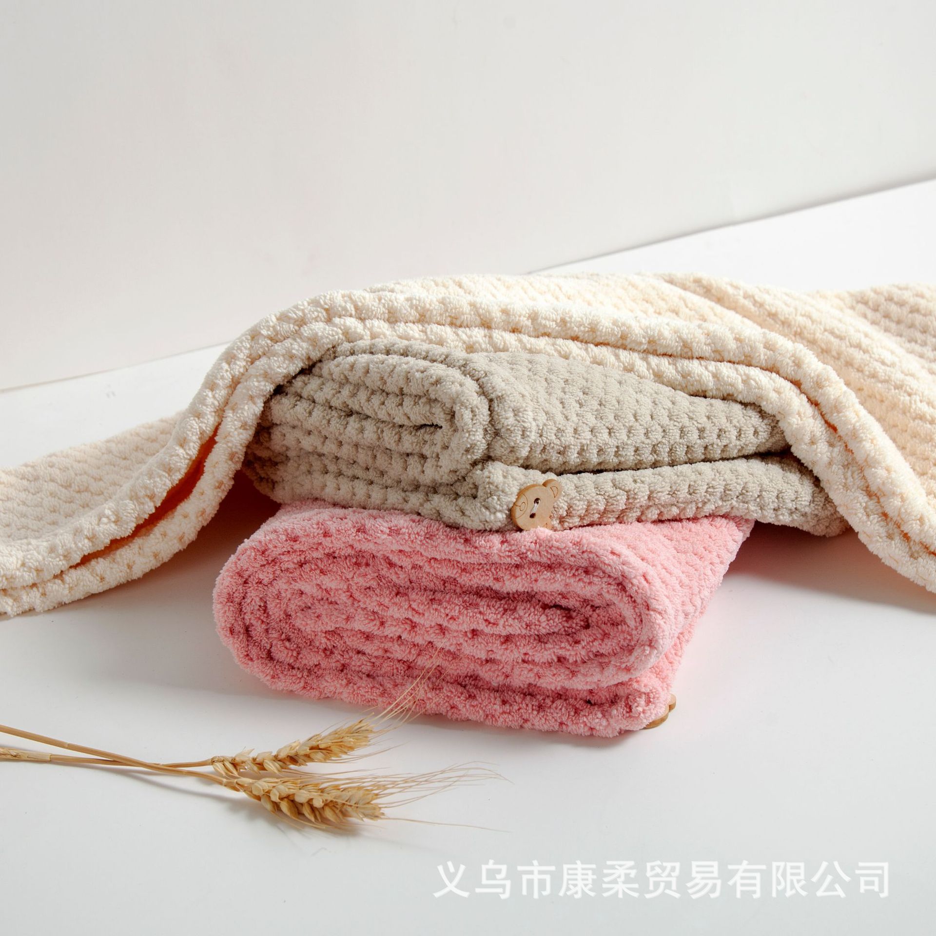 珊瑚绒菠萝格干发帽